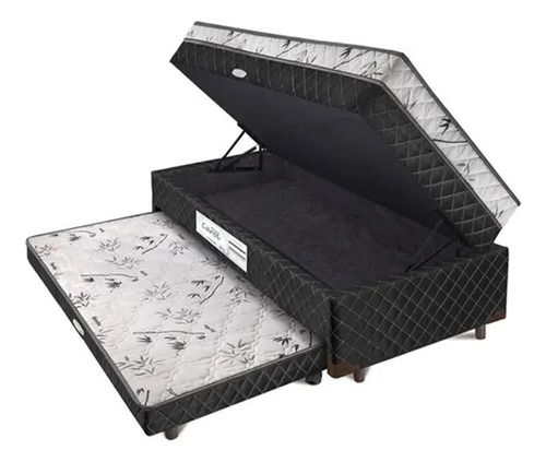 Cama Box Solteiro Carol Com Cama Auxiliar E Baú Light Spuma Cor Preto - Light