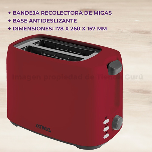 Imagen 3 de 5 de Tostadora Atma 700w 7 Niveles Con Bandeja Rojo To20rn