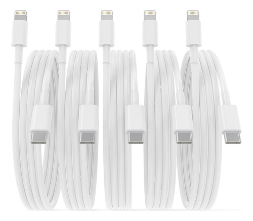 5 Pack Usb C A Lightning Cable [apple Mfi Certified] 6ft Iph