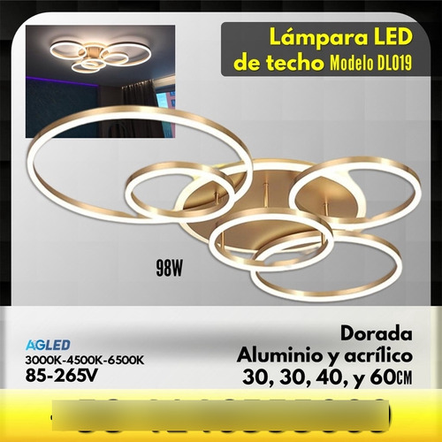 Lampara Led Techo 98w Dorado 3k4k6k 85-265v Dl019