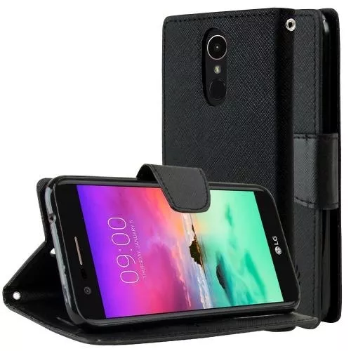 Funda LG K10 Flip Negro + Vidrio Templado