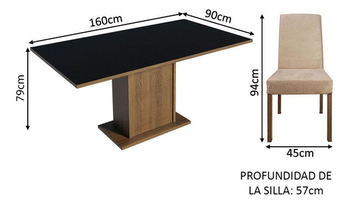 Juego Comedor Mesa Tapa Madera 6 Sillas Renata Madesa Rmi Color Marron/Negro/Imperial