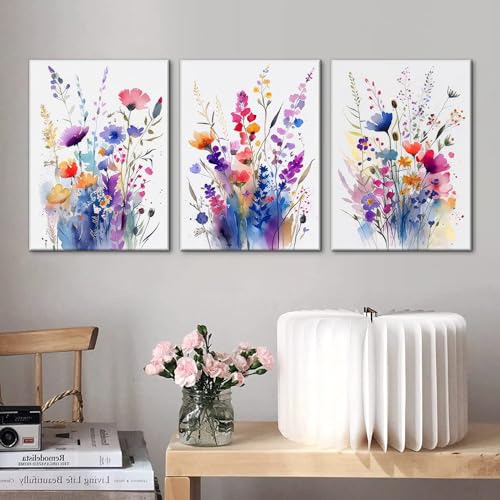 3 Piezas De Imágenes Enmarcadas De Flores En Lienzo. Impresi
