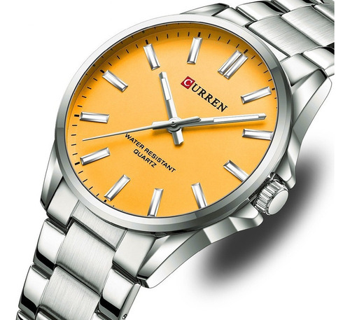 Reloj De Cuarzo Impermeable De Acero Inoxidable Curren 9090m Fondo Silver Yellow