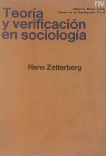 Libro Teoría Y Verificación En Sociología Hans Zetterberg