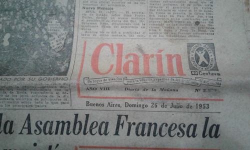 Diario Clarín. 26 Julio 1953. Aniversario 1 Muerte Eva Perón (Usado)