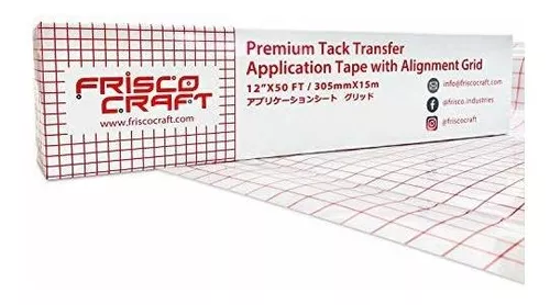 Frisco Craft Clear Premium Tack Vinyl Transfer Paper Tape Roll-12 x 50 FT  w/Alignment Grid Application Tape for Cricut & Silhouette Cameo, Adhesive