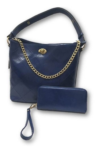 Imagen 1 de 5 de Bolsa De Dama Cadena Con Cartera Azul Nw3497