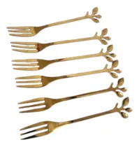 Comprar Tenedores Postre Copetín Hojitas Set X 6 Color Dorado