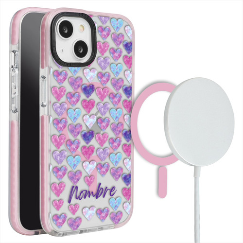 Funda Para iPhone Magsafe Personalizada Con Nombre Corazones