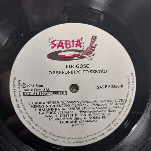 Imagem 5 de 6 de Vinil Lp Pirigoso O Sanfoneiro Do Sertão. Bom Estado.