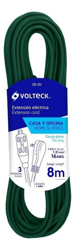 Extensión Eléctrica Doméstica 8 M Verde Volteck 48032