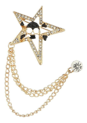 Broche Masculino Com Estrela E Caveira Distintivo Dourado