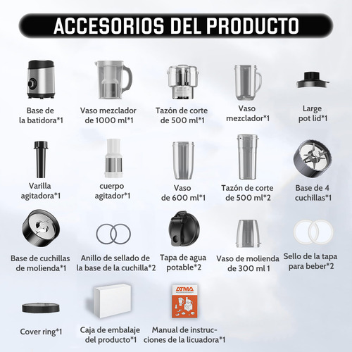 Licuadora Profesional Portátil Electrica Moledor Procesador De Alimentos Extractor De Jugos Eléctrico 22 unidades 800 W 4 Marchas