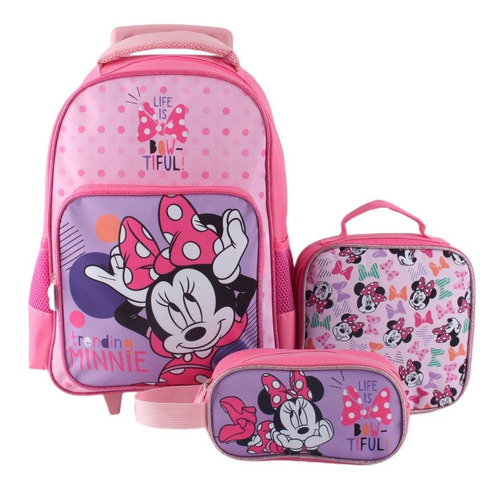 Set 3 Piezas Mochila 15  + Lonchera + Estuche Minnie