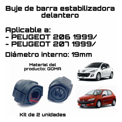 Kit X2 Buje Barra Estabilizadora 19mm Peugeot 206/207 1999/
