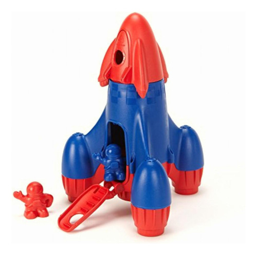 Green Toys Rocket With 2 Astronauts Toy Vehicle Playset, Color Rojo/azul