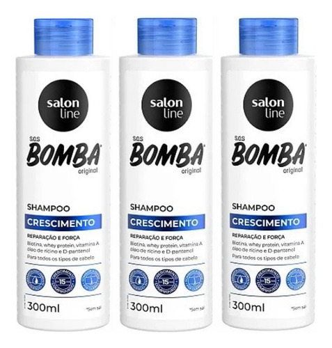Kit 3 Shampoo Crescimento Sos Bomba 300ml- Salon Line