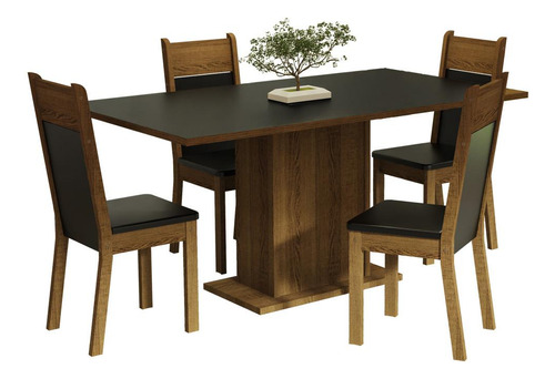 Juego de mesa de comedor de madera Elisa Madesa con 4 sillas, color negro/rústico