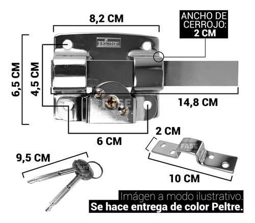 Imagen 2 de 6 de Cerrojo Pasador 2 Llave Cruz Peltre Puerta Seguridad Traba