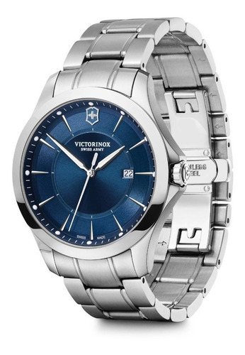 Reloj Victorinox Alliance Con Navaja Suiza Original E-watch Color de la correa Plateado Color del bisel Plateado Color del fondo Azul