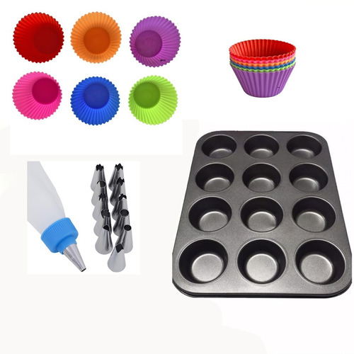 Saco Confeiteiro 12 Bico + Forma Cupcake + 12 Forma Silicone