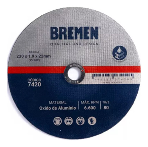 Disco Corte Amoladora Metal 230 X 1.9mm Caja 10u Bremen 7420