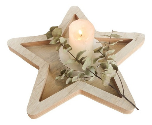 Imagen 2 de 5 de Bandeja De Madera En Forma De Estrella Decorativa Nordica