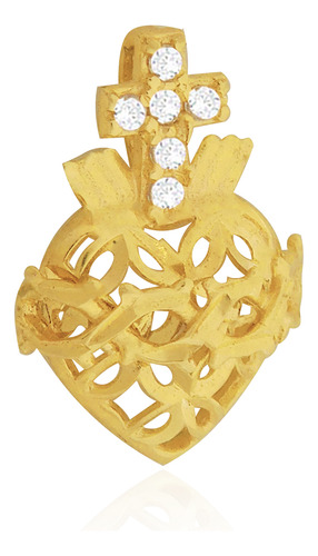 Pingente Sagrado Coração Jesus Com Zircônias Em Ouro 18k