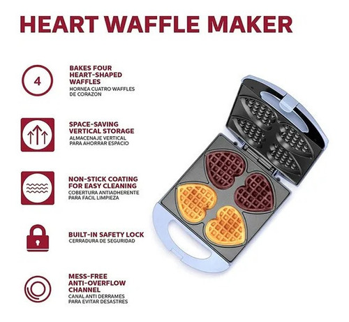 Wafflera Corazón Holstein Lila Antiadherente + Recetario