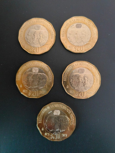 5 Monedas Conmemorativas De $20 Pesos