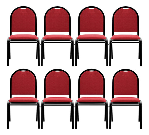 Kit 8 Cadeiras Hoteleira Auditório Empilhável Linho Vermelho