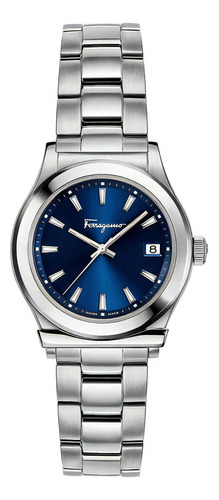 Reloj Salvatore Ferragamo 1898 Ss Blue Original Time Square Color De La Correa Plateado Color Del Bisel Plateado Color Del Fondo Azul