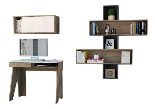 Escritorio + Gabinete + Wall 2b Note - Blanco Hg / Miel