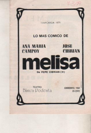 Programa * Teatro Comico * Melisa Año 1979 Campoy - Cibrian