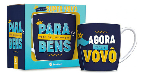 Caneca Cafe Porcelana Urban 360ml Parabens Promovido A Vovô Cor Azul