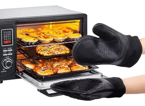 Guantes de cocina Irfora 1 par de manoplas de horno extendidas para cocina,  cocinar, hornear, asar a la parrilla, asar a la parrilla, 12.2, negro  Irfora Guantes de cocina