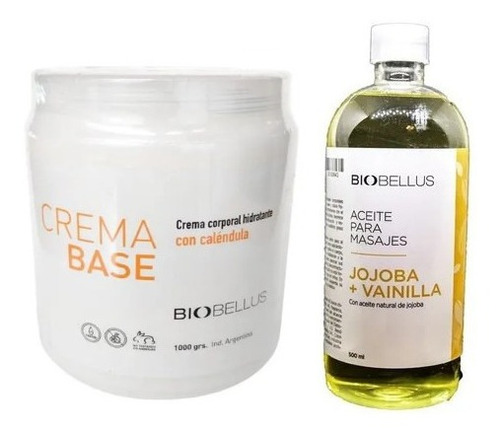 Crema Base Masajes 1kg + Aceite Jojoba Vainilla Biobellus