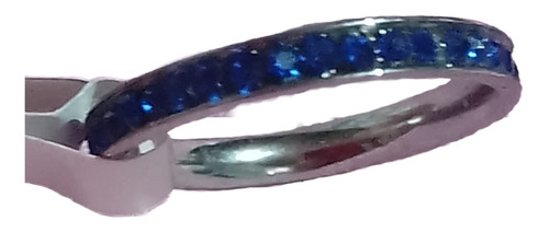 Anillo Sin Fin 1 Fila Strass Azul Caja Acero Quirúrgico