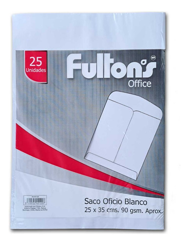 Sobre Saco Oficio Blanco Marca Fulton's Envase Con 25 Unid.
