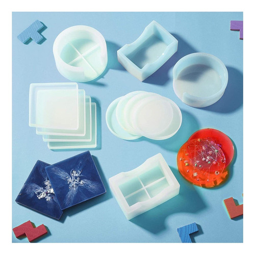 ... 10 Round Square Silicone Coaster Mold Set