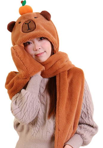 Conjunto De Bufanda Con Guantes Y Gorro Con Capucha Capibara