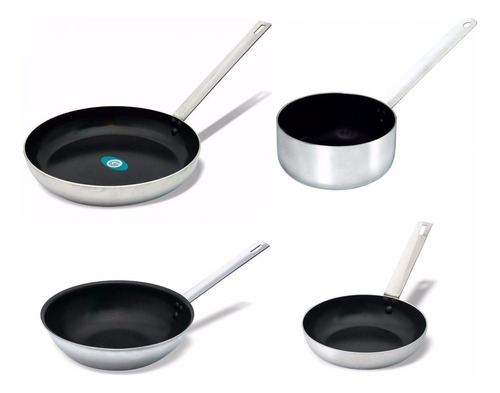 Batería De Cocina Profesional Guadix Teflon 4 Piezas Sarten Color Plateado