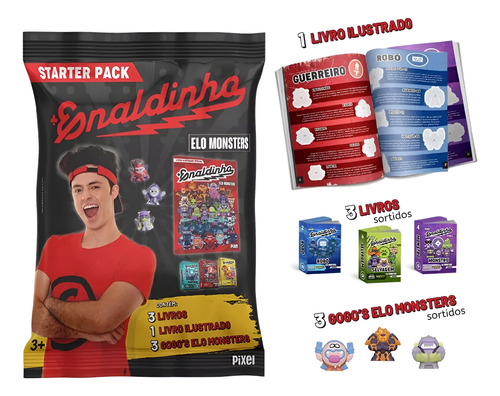 Enaldinho Coleção Elo Monsters Starter Pack Com Álbum Ilustrado Oficial  + 3 Livros Sortidos + 3 Gogo's Elo Monsters Sortidos