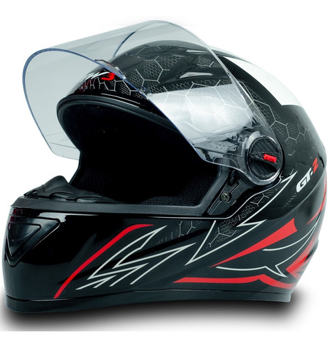 Imagem 2 de 6 de Capacete Narigueira Moto Gt2 Preto Branco Vermelho Brilho