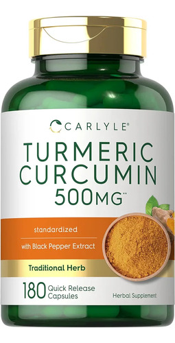 Carlyle Turmeric Curcumin Curcuma 500mg 180 Cápsulas 