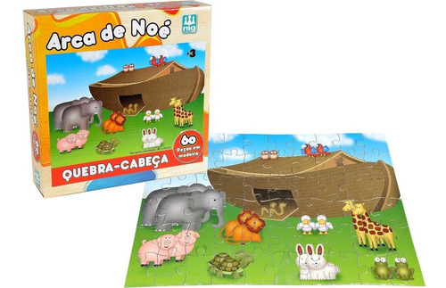 Quebra Cabeça Em Madeira - 60 Peças - Arca De Noé - Nig