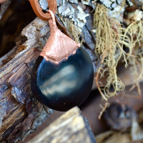 Espejo De Obsidiana Negra, Cuero, Piedras Energeticas Cod1