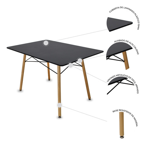 Comedor Oslo Rectangular Negro Para 4 Personas Sillas Oslo Azul