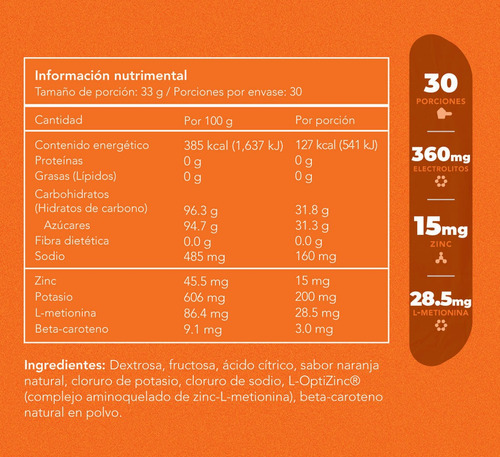 Eléctrolitos Y Rehidratente Hydrate 90 Ss, 30 Porciones 990g Sabor Naranja
